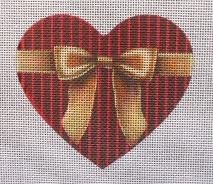 Crimson Pinstripe Heart Needlepoint Canvas