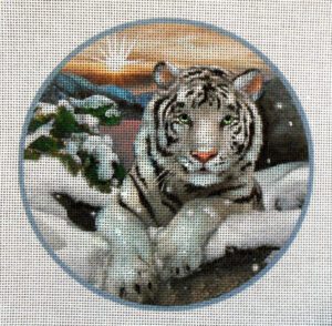 White Tiger Round Needlepoint Canvas