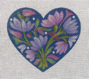 Snowy Crocus Heart Needlepoint Canvas, Blue