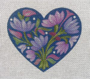 Snowy Crocus Heart Needlepoint Canvas, Blue
