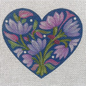 Snowy Crocus Heart Needlepoint Canvas, Blue