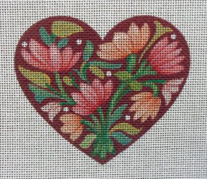 Snowy Crocus Heart Needlepoint Canvas, Red