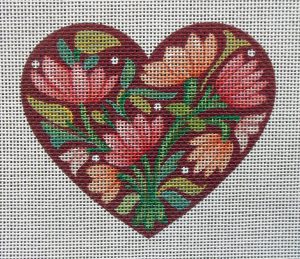 Snowy Crocus Heart Needlepoint Canvas, Red