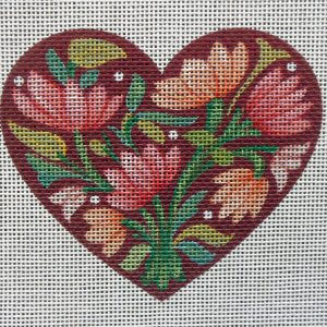 Snowy Crocus Heart Needlepoint Canvas, Red