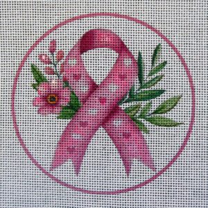 Pink Ribbon Flower Needlepoint Canvas
