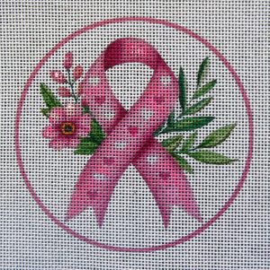 Pink Ribbon Flower Needlepoint Canvas