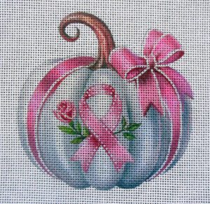 Pink Ribbon Pumpkin Needlepoint Canvas