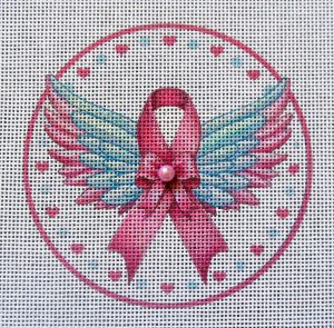 Pink Ribbon Angel Wings Needlepoint Canvas