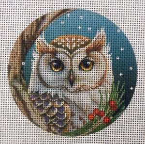 Snow Owl Round Needlepoint Canvas