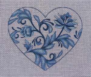 Blue Floral Heart Needlepoint Canvas