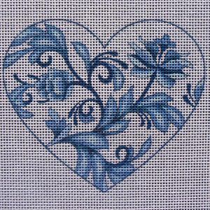 Blue Floral Heart Needlepoint Canvas