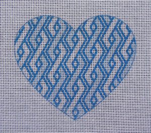 Blue Geo Heart Needlepoint Canvas