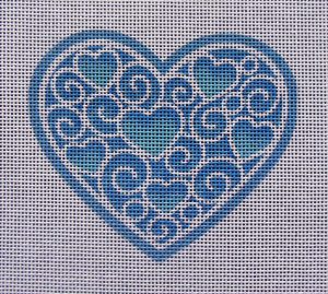 Blue Paper Lace Heart Needlepoint Canvas