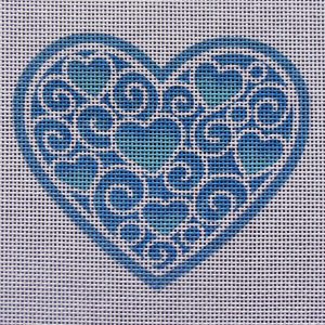Blue Paper Lace Heart Needlepoint Canvas