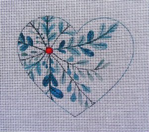 Winterberry Spray Heart Needlepoint Canvas