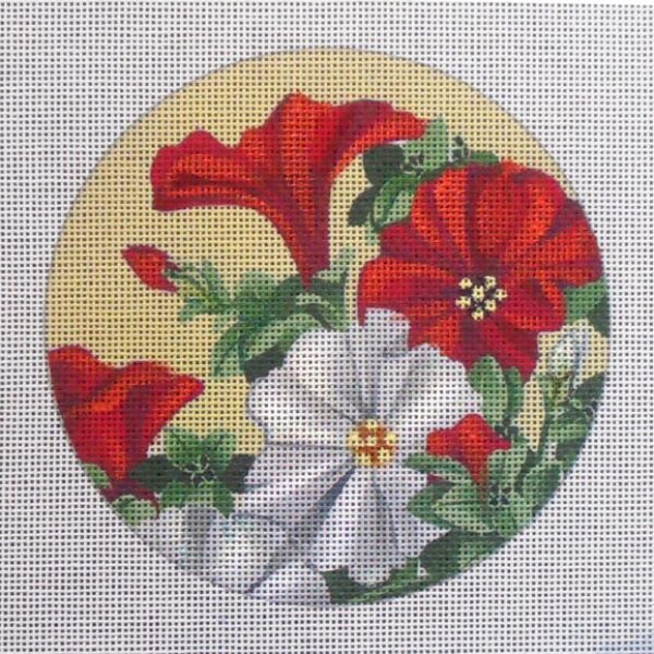 Red & White Petunia  Needlepoint Canvas