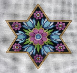 6.5" Pink Flower Star of David Needlepoint Canvas