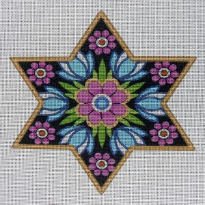 6.5" Pink Flower Star of David Needlepoint Canvas