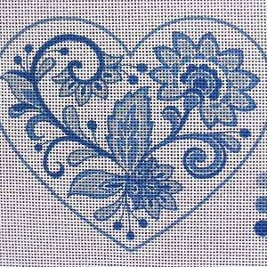 6.5" Tobacco Leaf Chinoiserie Heart Needlepoint Canvas