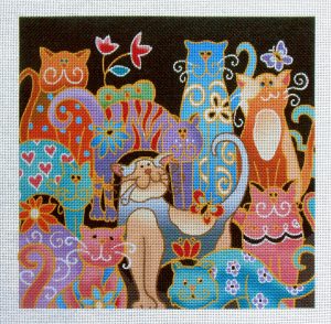 Kitty Crowd Canvas Needlepoint Canvas