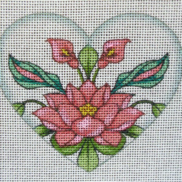 Pink Lotus Heart Needlepoint Canvas