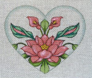 Pink Lotus Heart Needlepoint Canvas