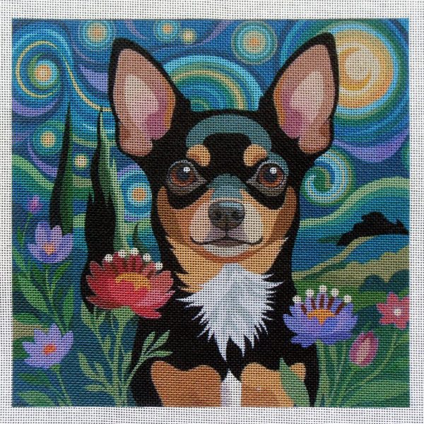 Chihuahua Starry Night Needlepoint Canvas
