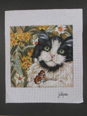 Cat with Butterfly Needlepoint Canvas