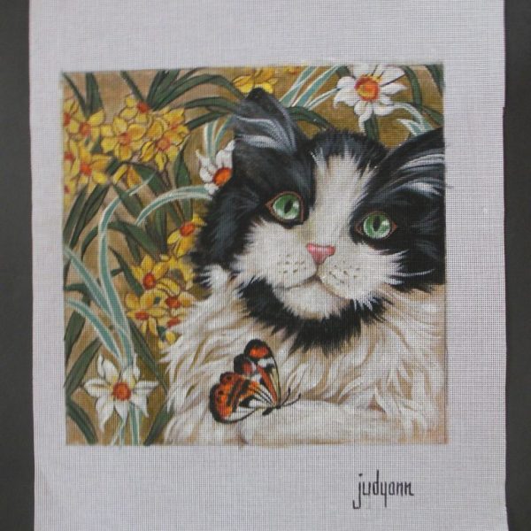 Cat with Butterfly Needlepoint Canvas